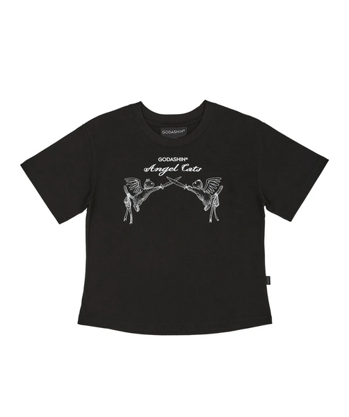 [GODASHIN] ANGEL CATS T-SHIRT (BLACK)