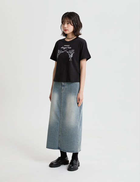 [GODASHIN] ANGEL CATS T-SHIRT (BLACK)