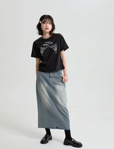 [GODASHIN] ANGEL CATS T-SHIRT (BLACK)