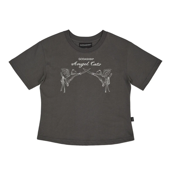 [GODASHIN] ANGEL CATS T-SHIRT (CHARCOAL)