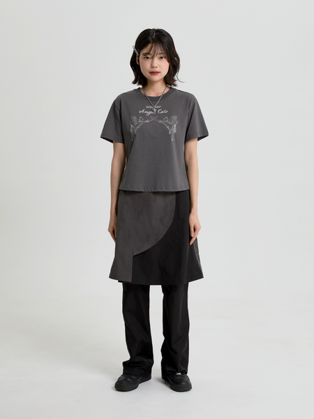 [GODASHIN] ANGEL CATS T-SHIRT (CHARCOAL)