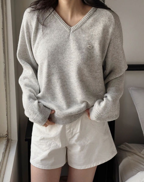 [SLOWAND] # SLOWMADE Cotton Garment Symbol V-neck Knitwear