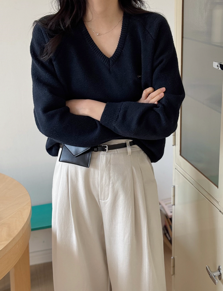 [SLOWAND] # SLOWMADE Cotton Garment Symbol V-neck Knitwear