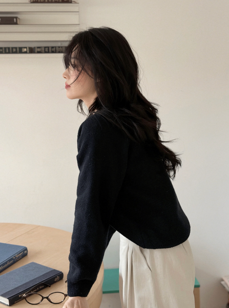 [SLOWAND] # SLOWMADE Cotton Garment Symbol V-neck Knitwear