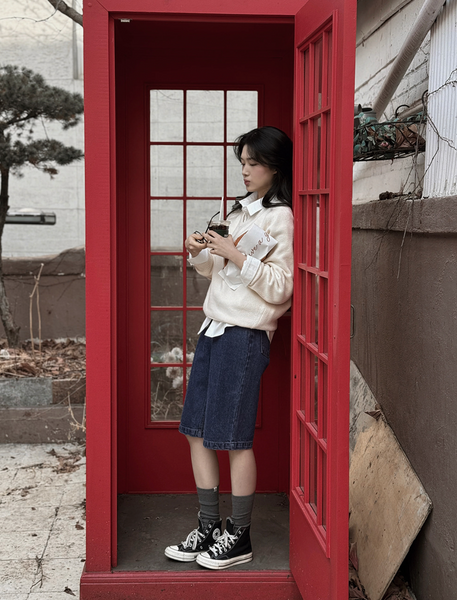 [SLOWAND] # SLOWMADE Cotton Garment Symbol V-neck Knitwear