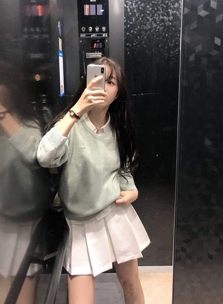 [SLOWAND] # SLOWMADE Cotton Garment Symbol V-neck Knitwear