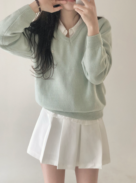 [SLOWAND] # SLOWMADE Cotton Garment Symbol V-neck Knitwear