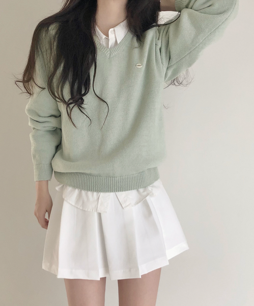 [SLOWAND] # SLOWMADE Cotton Garment Symbol V-neck Knitwear