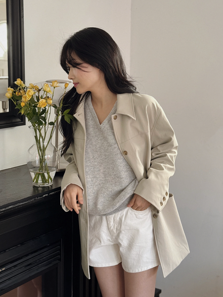 [SLOWAND] # SLOWMADE Cotton Garment Symbol V-neck Knitwear