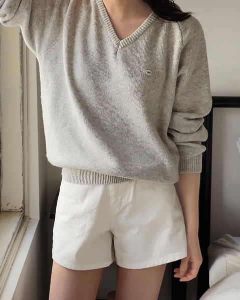 [SLOWAND] # SLOWMADE Cotton Garment Symbol V-neck Knitwear
