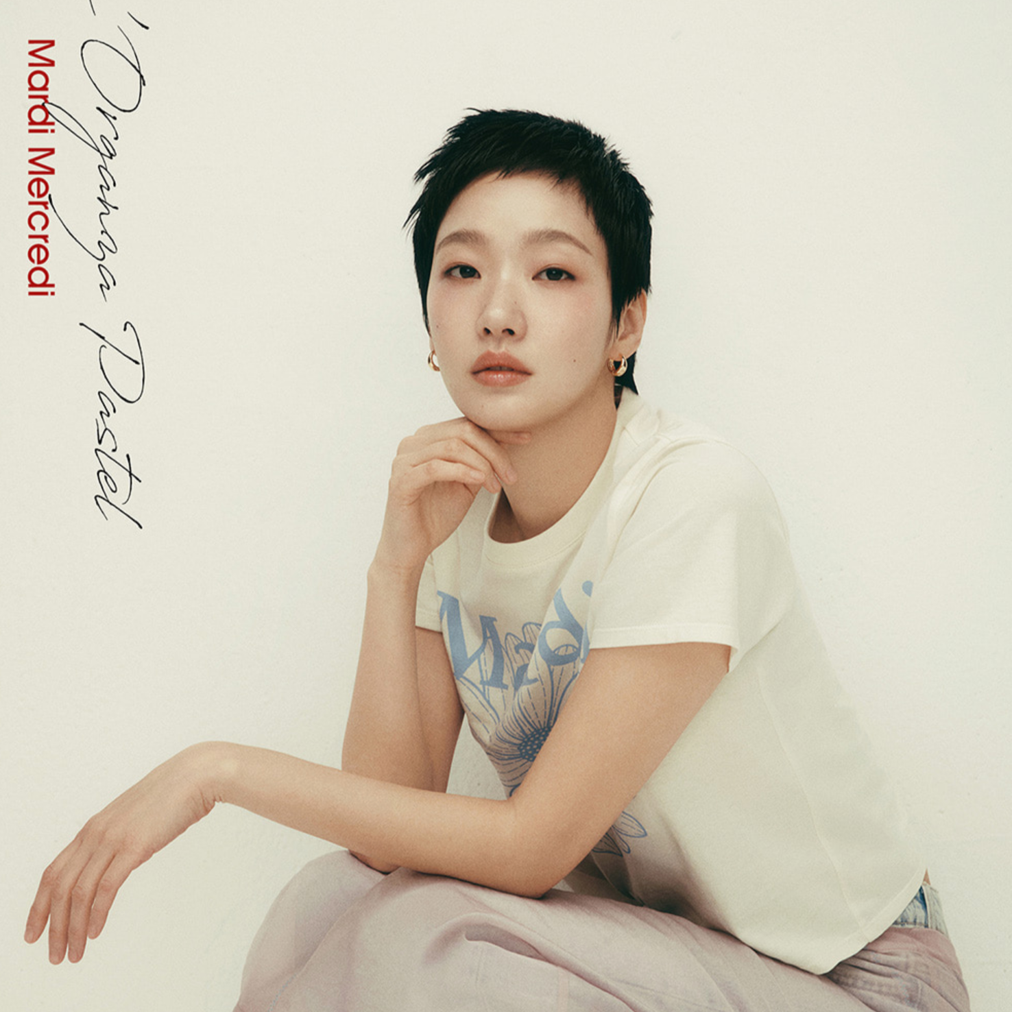 [MARDI MERCREDI] SLIM TSHIRT FLOWERMARDI CREAM ASHBLUE