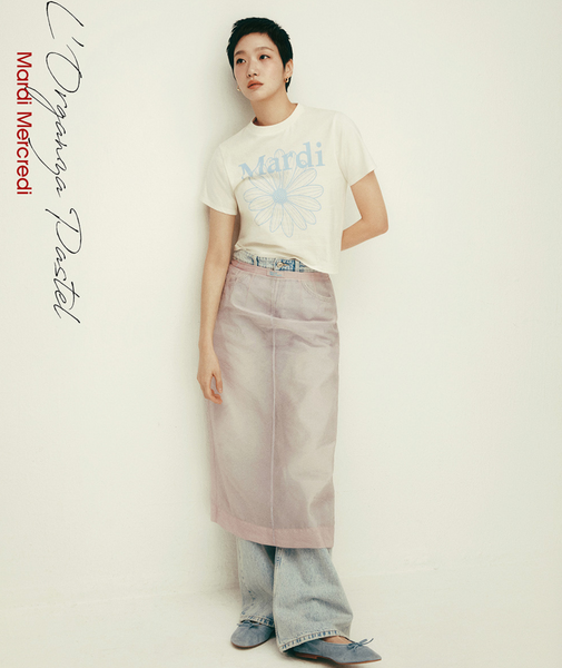 [MARDI MERCREDI] SLIM TSHIRT FLOWERMARDI CREAM ASHBLUE