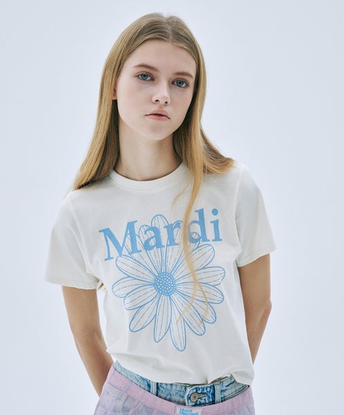 [MARDI MERCREDI] SLIM TSHIRT FLOWERMARDI CREAM ASHBLUE