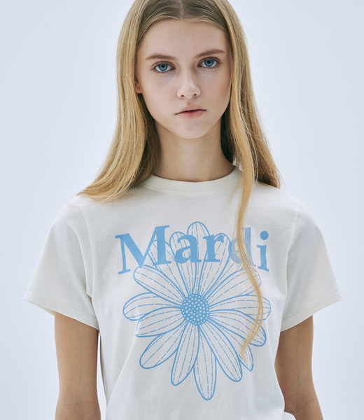 [MARDI MERCREDI] SLIM TSHIRT FLOWERMARDI CREAM ASHBLUE
