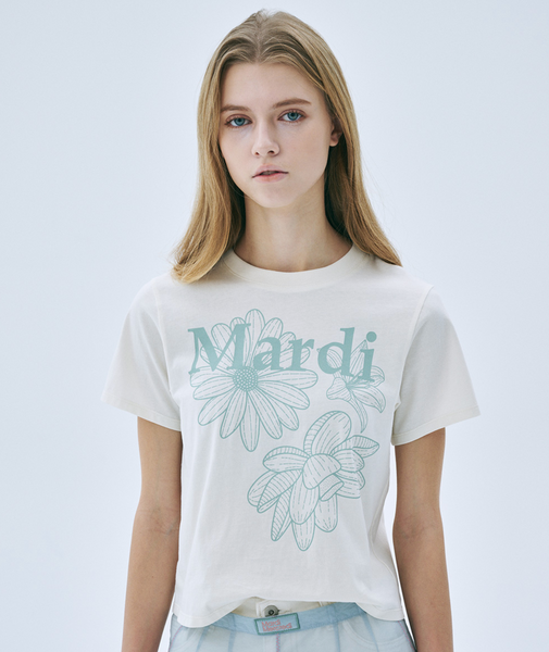 [MARDI MERCREDI] TSHIRT TRIPLE FLOWER CREAM MOSSGREEN