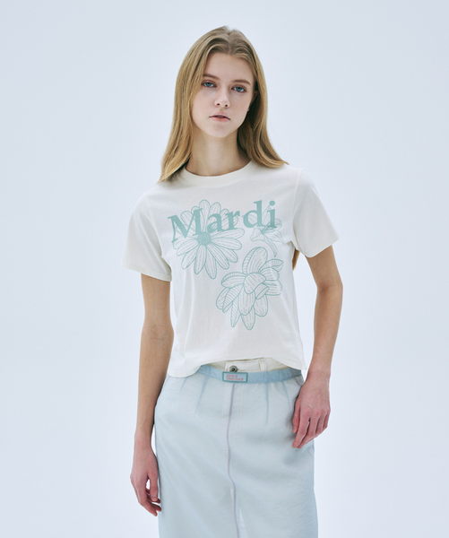 [MARDI MERCREDI] TSHIRT TRIPLE FLOWER CREAM MOSSGREEN