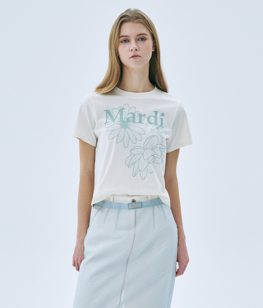 [MARDI MERCREDI] TSHIRT TRIPLE FLOWER CREAM MOSSGREEN
