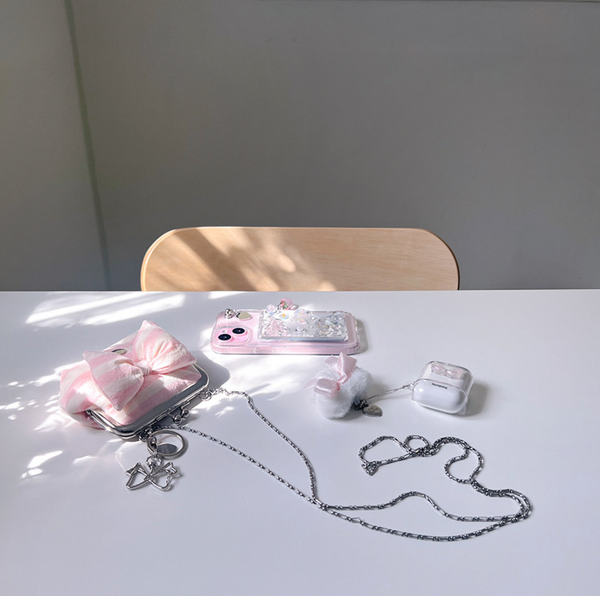 [Peakdrawing] Rose Pink Stripe Ribbon Frame Mini Bag