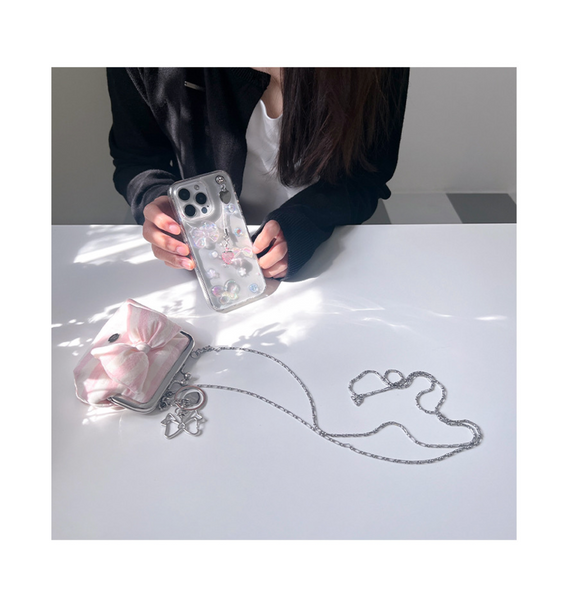 [Peakdrawing] Rose Pink Stripe Ribbon Frame Mini Bag