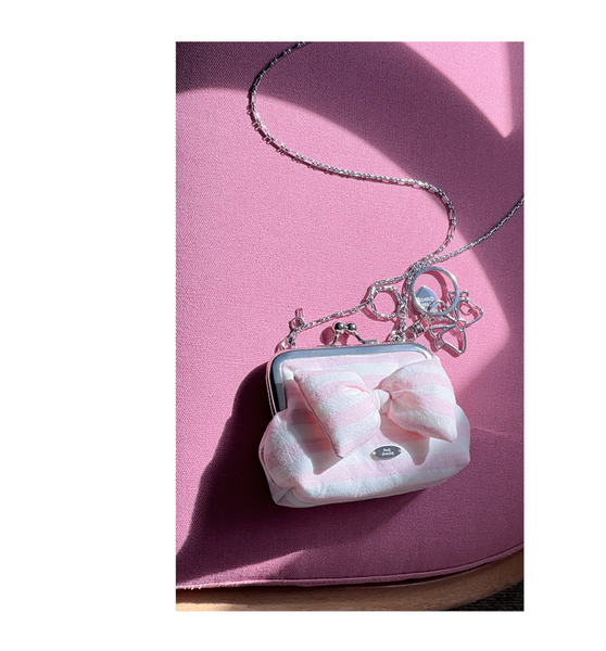 [Peakdrawing] Rose Pink Stripe Ribbon Frame Mini Bag