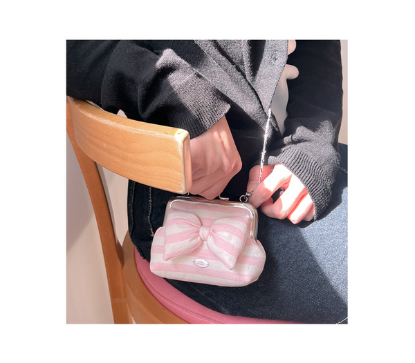 [Peakdrawing] Rose Pink Stripe Ribbon Frame Mini Bag