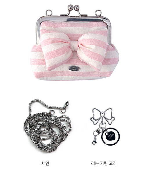 [Peakdrawing] Rose Pink Stripe Ribbon Frame Mini Bag