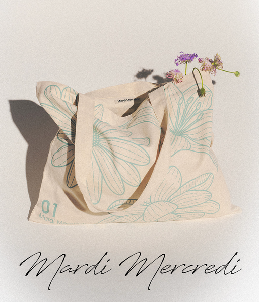 [MARDI MERCREDI] CANVAS BAG TRIPLE FLOWER CREAM GREEN