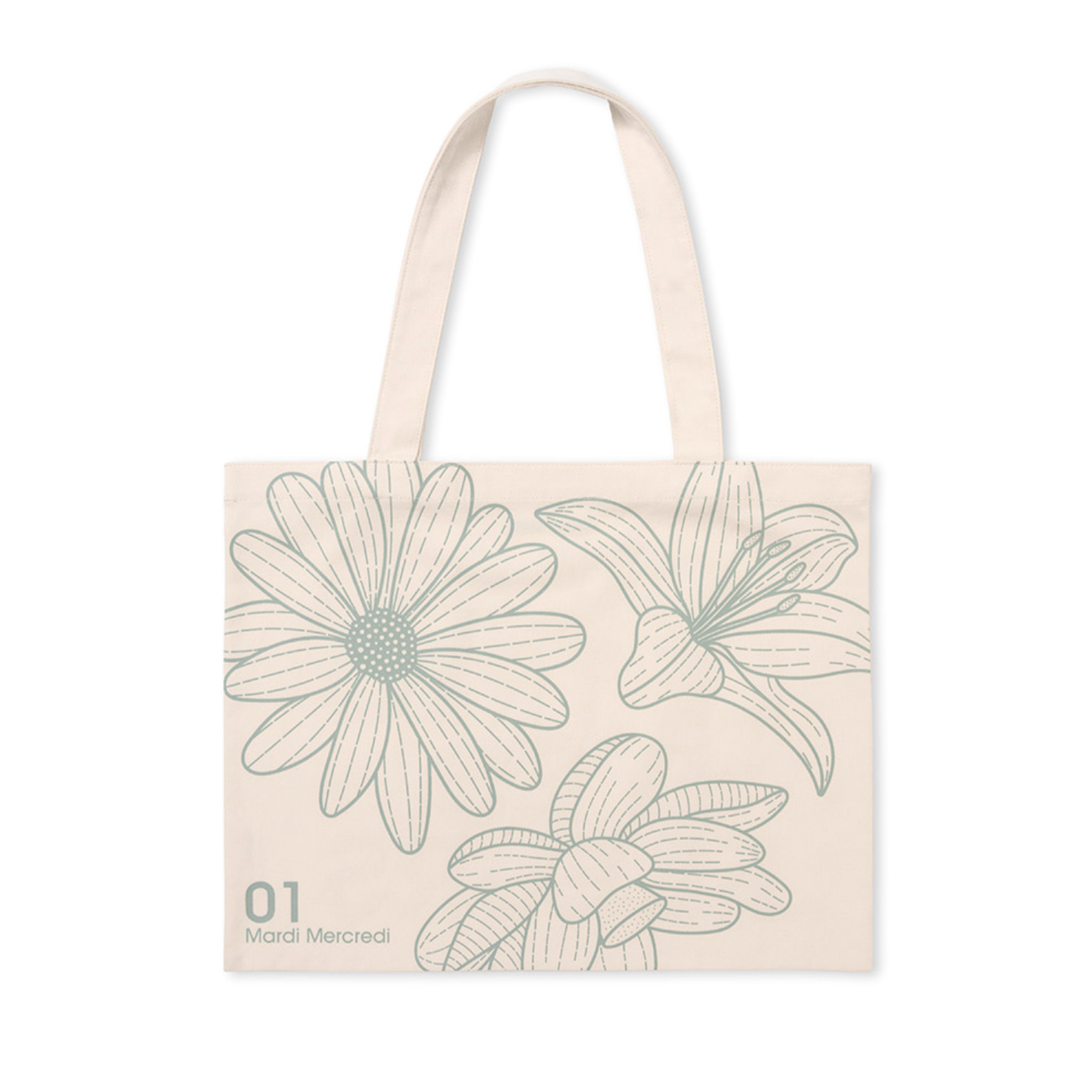 [MARDI MERCREDI] CANVAS BAG TRIPLE FLOWER CREAM GREEN