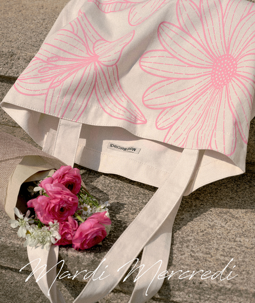 [MARDI MERCREDI] CANVAS BAG TRIPLE FLOWER CREAM LIGHTPINK