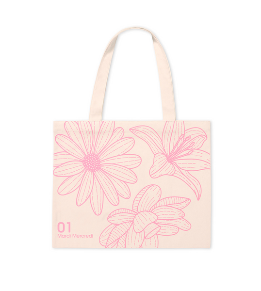 [MARDI MERCREDI] CANVAS BAG TRIPLE FLOWER CREAM LIGHTPINK