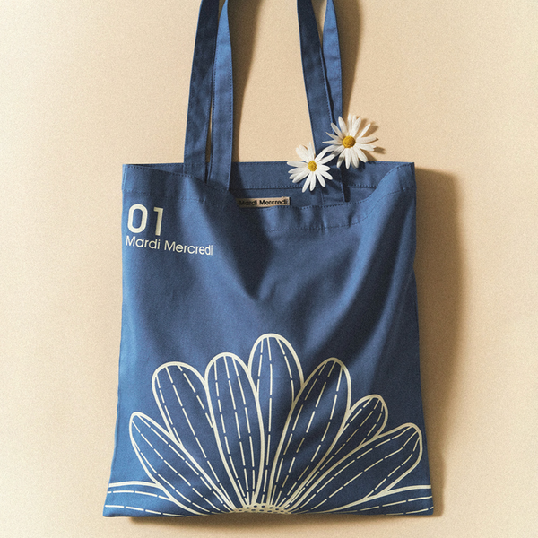 [MARDI MERCREDI] CANVAS BAG FLOWER BLUE WHITE