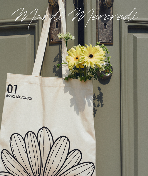 [MARDI MERCREDI] CANVAS BAG FLOWER CREAM BLACK