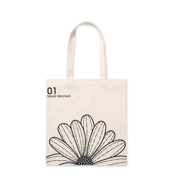 [MARDI MERCREDI] CANVAS BAG FLOWER CREAM BLACK
