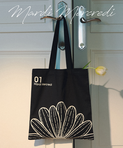[MARDI MERCREDI] CANVAS BAG FLOWER BLACK WHITE
