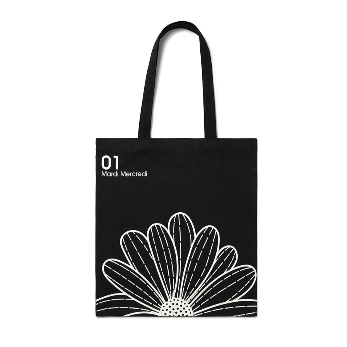 [MARDI MERCREDI] CANVAS BAG FLOWER BLACK WHITE