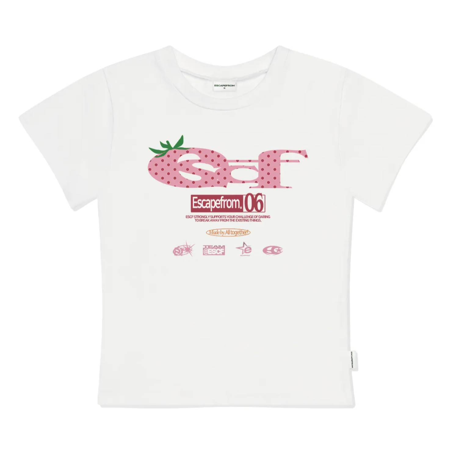 [ESCAPEFROM] Strawberry Dot ESCF Logo Collage Print Slim Fit Short Sleeve Tee Ivory