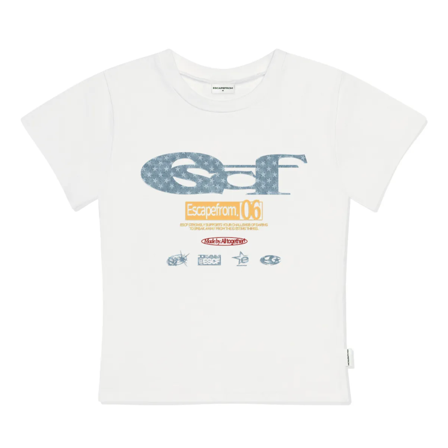 [ESCAPEFROM] Denim ESCF Logo Collage Print Slim Fit Short Sleeve Tee Ivory