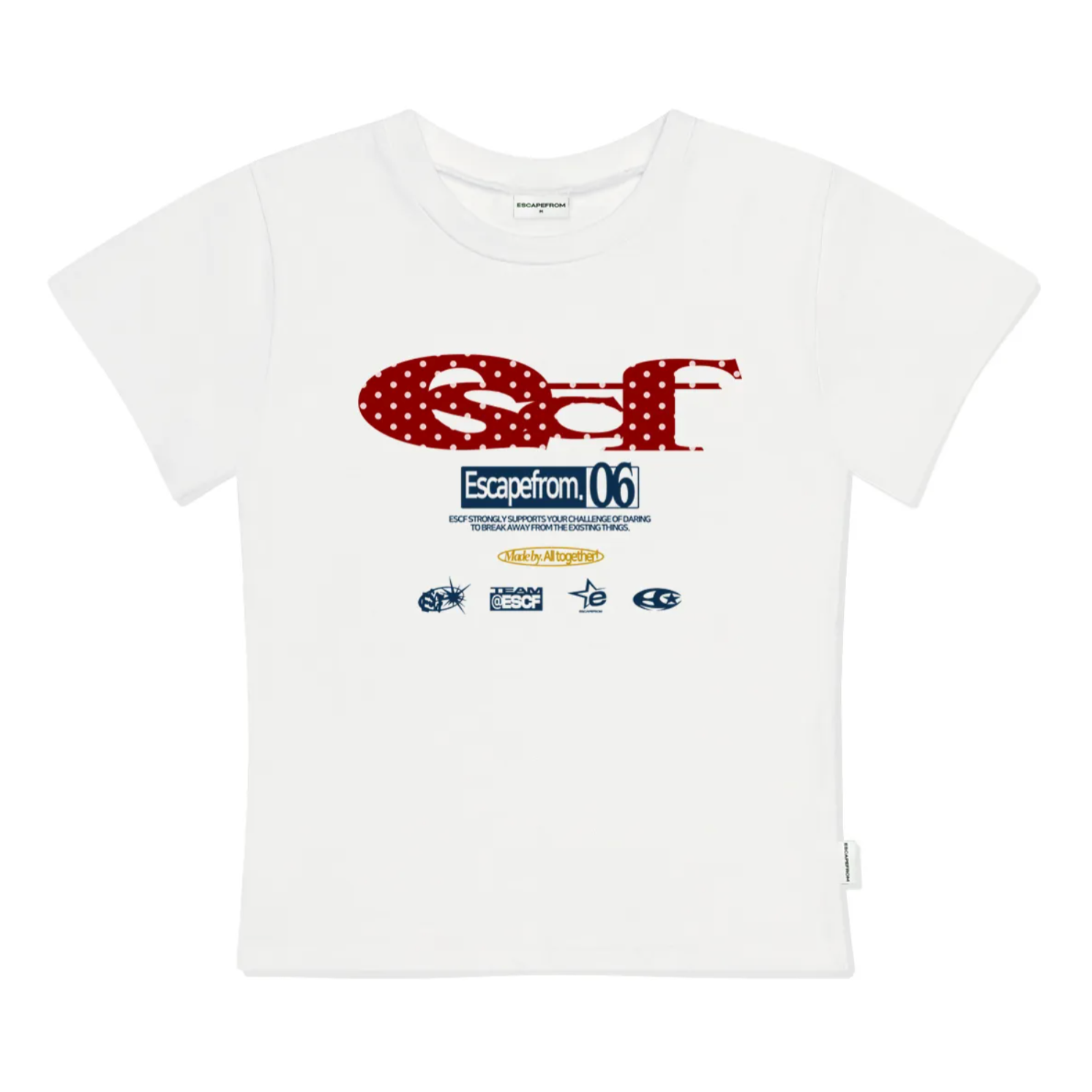 [ESCAPEFROM] Red Dot ESCF Logo Collage Print Slim Fit Short-sleeved T-shirt Ivory