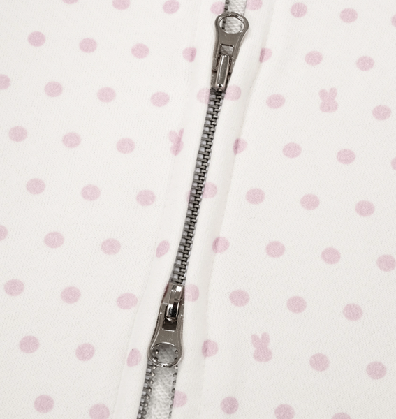 [ESCAPEFROM] Light Pink Rabbit Dot Full Print Two-way Hooded Zip-up Ivory