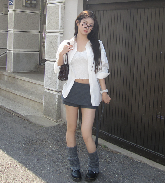 [MODIMOOD] Stripe Ribbon Wrap Mini Skirt Pants