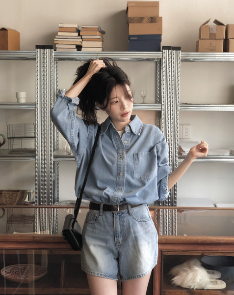 [SLOWAND] Boy Vintage Washing Denim Shirt