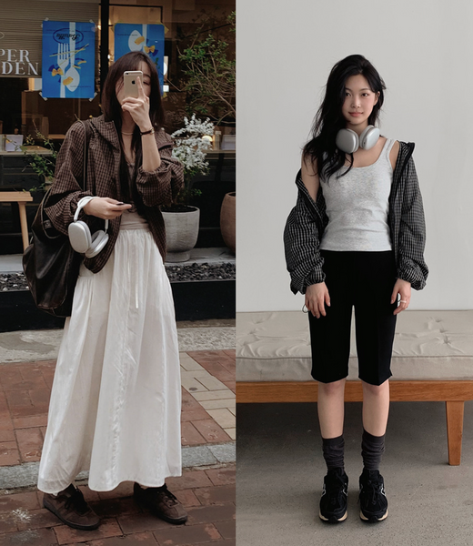 [SLOWAND] Dark Cozy Fine Checkered Hooded Jumper