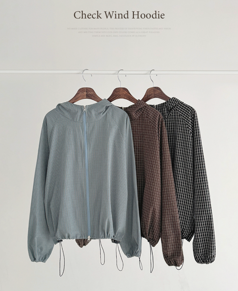 [SLOWAND] Dark Cozy Fine Checkered Hooded Jumper