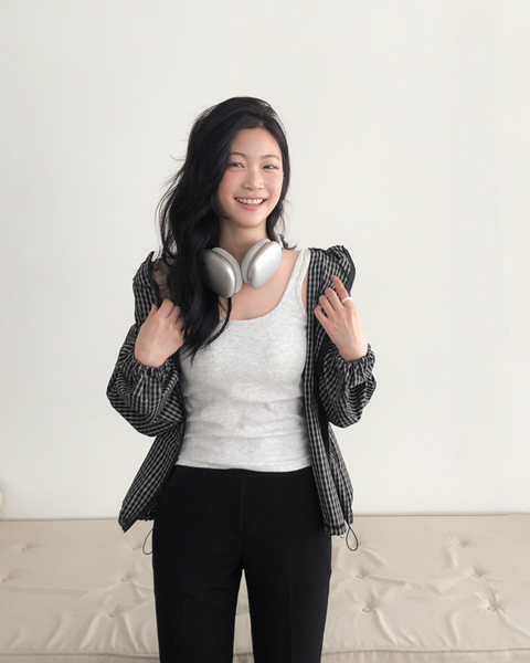 [SLOWAND] Dark Cozy Fine Checkered Hooded Jumper