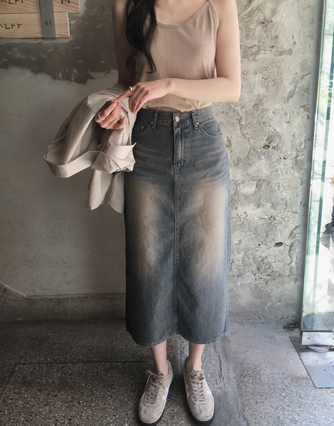 [SLOWAND] # SLOWMADE Vintage-Washed Spring Summer Denim Skirt