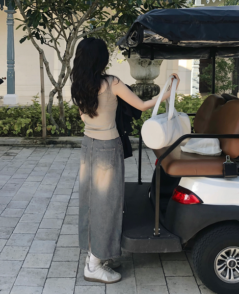 [SLOWAND] # SLOWMADE Vintage-Washed Spring Summer Denim Skirt