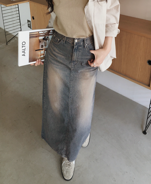 [SLOWAND] # SLOWMADE Vintage-Washed Spring Summer Denim Skirt