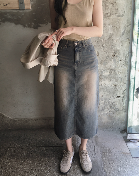 [SLOWAND] # SLOWMADE Vintage-Washed Spring Summer Denim Skirt
