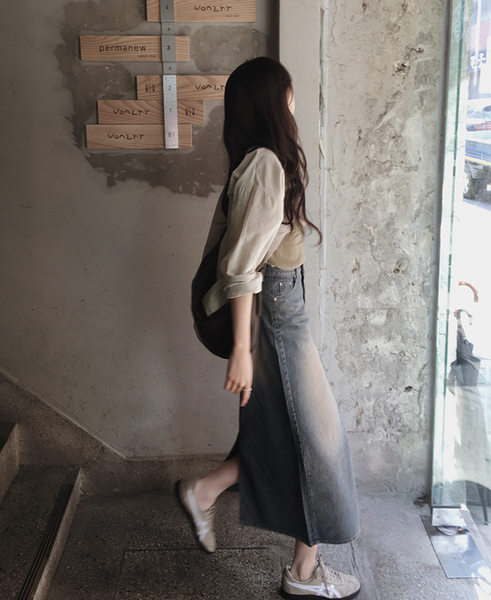 [SLOWAND] # SLOWMADE Vintage-Washed Spring Summer Denim Skirt