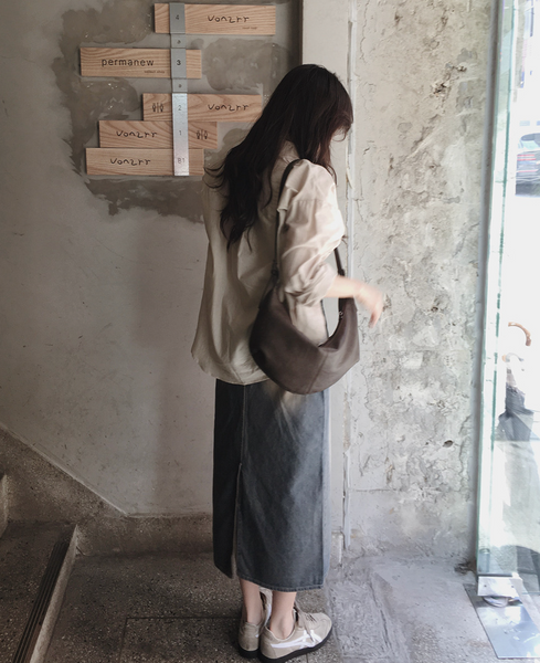 [SLOWAND] # SLOWMADE Vintage-Washed Spring Summer Denim Skirt